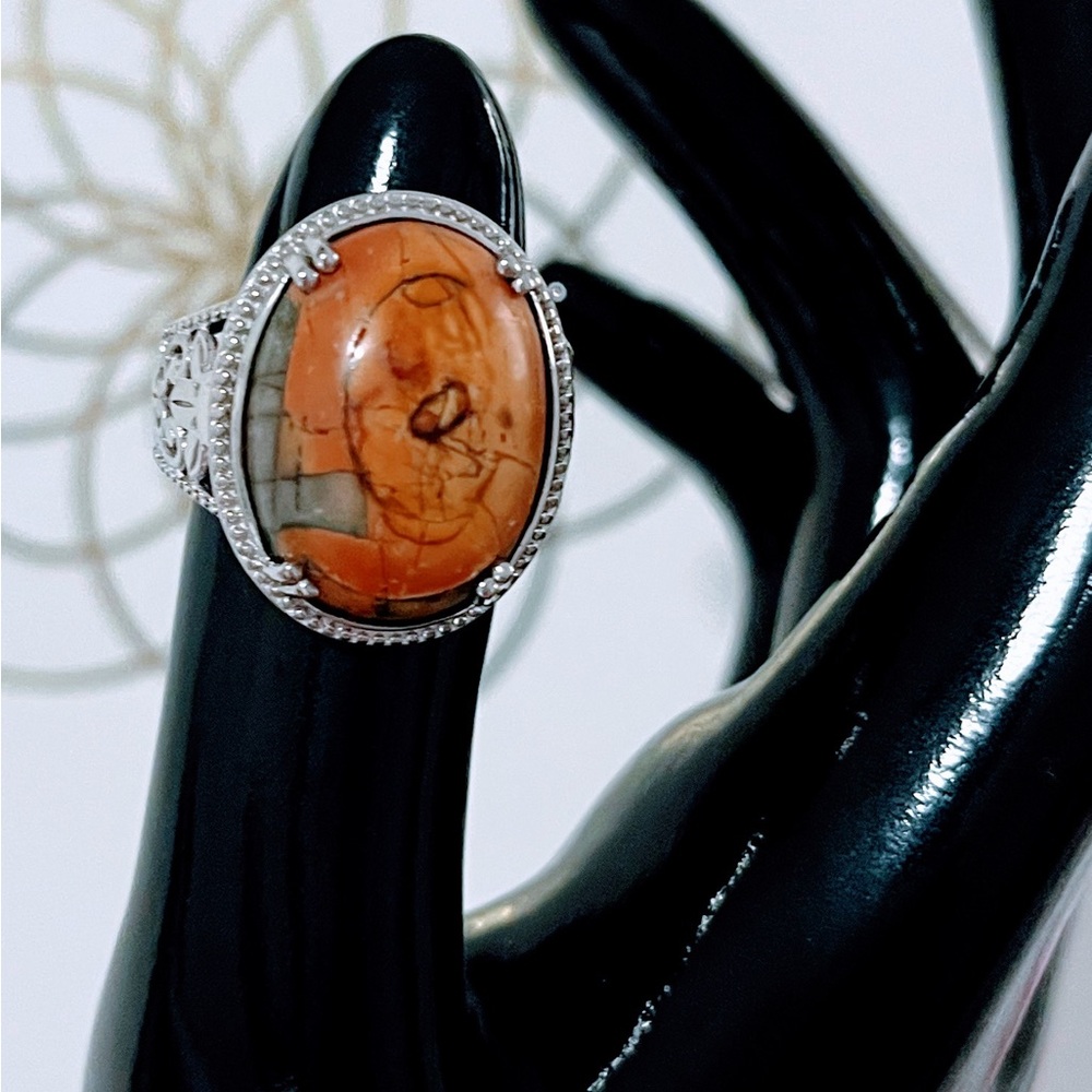Silver and Orange Stone Ring sz 7